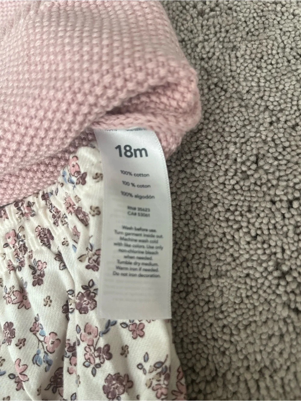 Carter's Light Pink Knit Sweater with Floral Diaper Cover